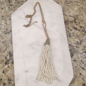 Long, tassel pearl necklace